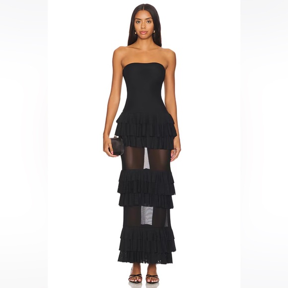 REVOLVE Dresses & Skirts - REVOLVE Strapless Black Ruffle Tiered Maxi Dress